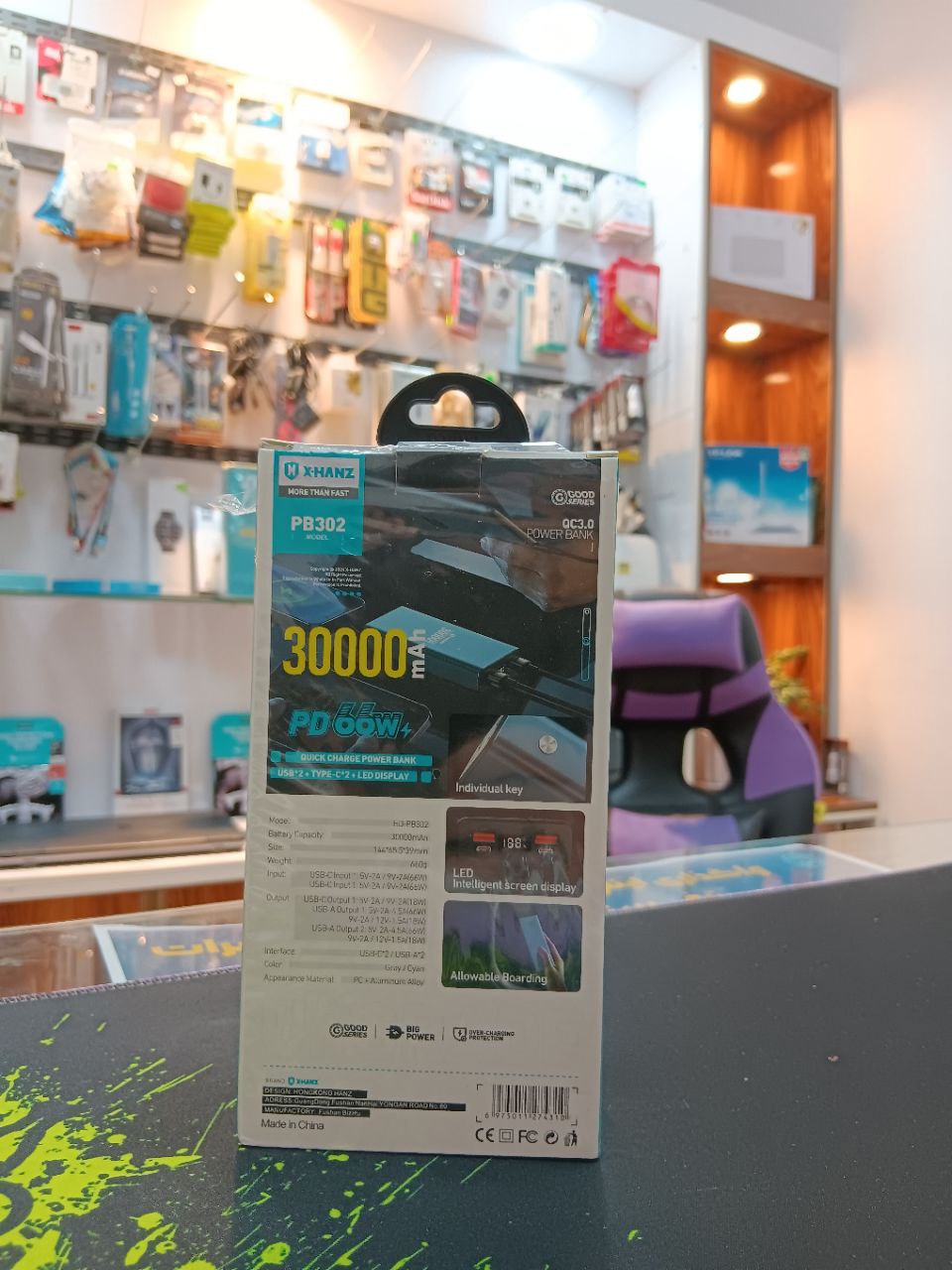 پاوربانک 30000 میلی آمپر x-hanz مدل PB-302 خروجی 66وات